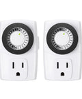 BND60 U47 Indoor Mini 24 Hour Mechanical Outlet Timer 3 Prong 2 Pack Ideal For Lamps Small Appliances Christmas Lights And Office Gear Auto On Off With Easy Pins Up For Off Down For On