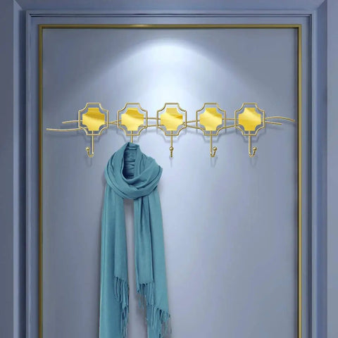 Top Shelf Wall Mounted Coat Rack With Five Heavy Duty Wrought Iron Hooks That Handle Every Jacket Key Backpack And Towel Without A Hitch While Adding A Smooth Modern Vibe To Your Entryway Organization Game, featuring a light blue scarf.