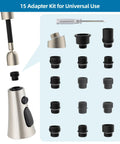 Brushed Nickel 3 Function Pull Down Faucet Spray Head Replacement Kit With 15 Adapters for major brand fitment displayed