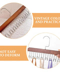 Solid Wooden Closet Organizer Dual Pack featuring eight smooth stainless steel hooks mounted with colorful scarves.