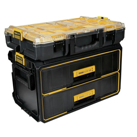 ToughSystem Tool Organizer 2.0 Full-Size with 10 Compartments and Long Tool Slot, stackable with auto-connect feature shown.