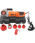 Heavy Duty Electric Ratchet Pipe Threader Kit With 2300W Motor and Six Dies For Quick Plumbing Fittings. Includes Case for Home Repair and Job Site Use.