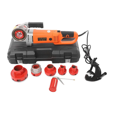Heavy Duty Electric Ratchet Pipe Threader Kit With 2300W Motor and Six Dies For Quick Plumbing Fittings. Includes Case for Home Repair and Job Site Use.