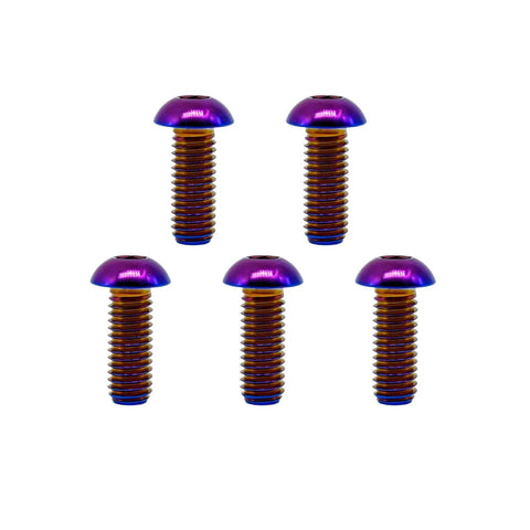 Badass Gr5 Aviation Grade Titanium Screws M8 X 20 mm Iso7380 Button Head Hex Socket Cap Bolts In Slick Burnt Blue Finish Tough As Nails Fasteners For Hot Rods And Heavy Duty Gear Pack Of Five - five titanium bolts in a vibrant blue finish.