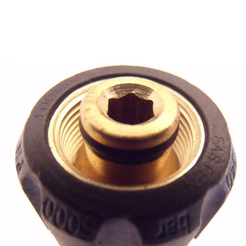 M22 Female To Three Eighths Inch Quick Connect Adapter Brass Fitting For Pressure Washer Hose Gun And Pump Converts Thread On To Quick Release 5000 PSI Max 300F close-up