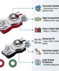Heavy Duty Car Battery Terminal Connectors With Anti Corrosion Washers Galvanized Iron showing corrosion-resistant design with color-coded safety.
