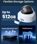 Flexible storage options for Dope 16MP Dual Lens PoE Security Camera With 180 Degree Panoramic View using microSD, NVR, and FTP.