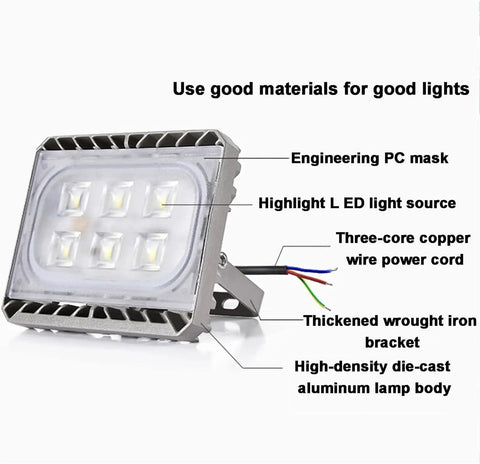 JUDYSSY Led Floodlight Outdoor Super Bright, LED light source with engineering PC mask and thickened iron bracket.