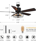 Dope 52 Inch Farmhouse Ceiling Fan With Light And Remote Black Rustic Industrial Ceiling Fan with Caged Light and Reversible Blades