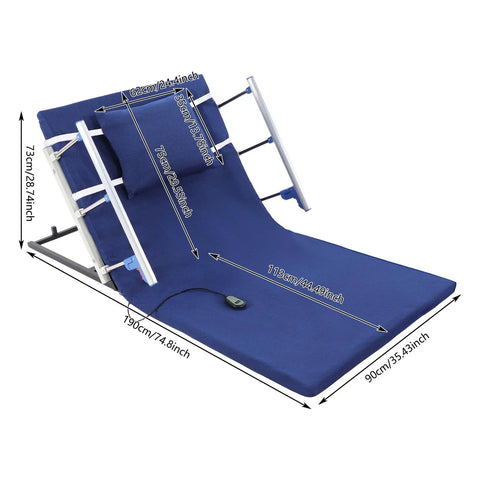 Super Smooth Electric Lifting Bed Backrest With Foldable Armrests And Power Adjustable Wedge Mattress For Elderly Patients To Sit Or Sleep Cool Blue Motorized Positioning Help, showing adjustable angles and dimensions.