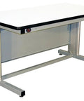 Heavy Duty Hand Crank Height Adjustable ESD Workbench Table With A Rock Solid 500 Pounds Capacity measuring 60 by 30 inches in light gray steel frame.