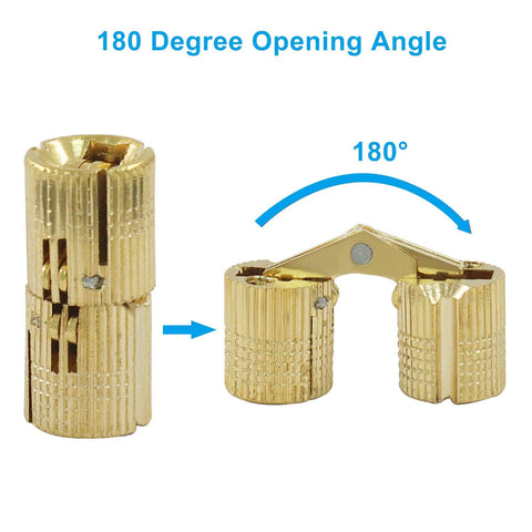 12 Pack 10mm Hidden Brass Barrel Hinges For Jewelry Boxes And DIY Hand Craft, Concealed Furniture Hinges With 180 Degree Opening