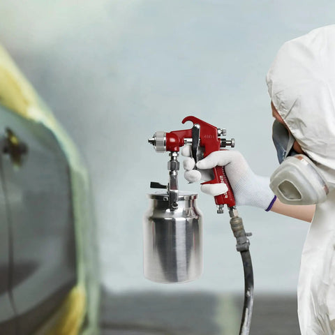 Pro Grade Siphon Feed Paint Sprayer With Red Handle And 34 Oz Cup, 1.8mm Nozzle for Low Viscosity Coatings on car panel