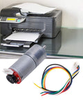 High Torque DC Gear Motor With Speed Encoder for Precise Control shown beside a printer with cable attachment