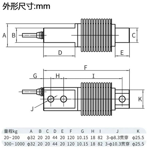 Technical drawing of Cantilever Stainless Steel Load Cell For Automatic Equipment Field Use with dimensions in mm