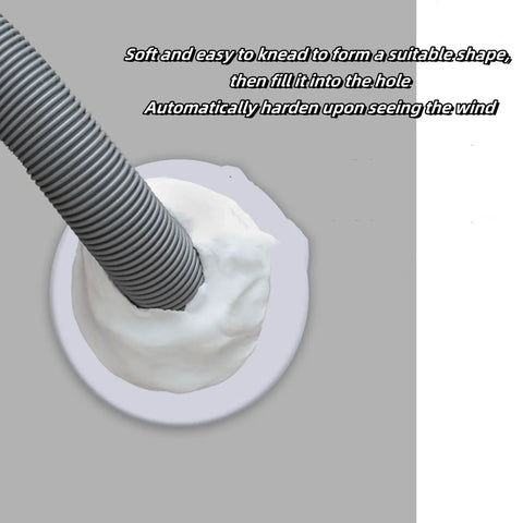 Tough As Nails Waterproof Sealant Clay for Quick Fix Wall and Drain Patching applied around a grey hose, easily moldable and white.