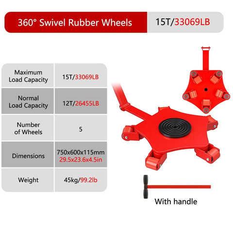Heavy Duty Machinery Mover Skates 5 To 15 Ton Capacity With PU Wheels And 360 Degree Rotation For Factory Warehouse And Workshop