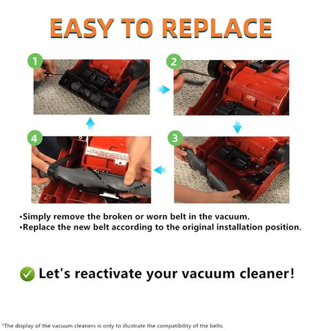 Step guide for installing Premium Style Five Replacement Belts Compatible With Dirt Devil Royal Upright Vacuums Power Max Pet.