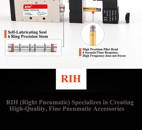 Solenoid Valve 4V210-08 12V 24V 110V Series with self-lubricating seal and precision stem, aluminum body and 1/4 NPT connection