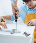 Concealed Stainless Steel Wall Mount Gate Hinges two pack installation on heavy duty door by two people using tools