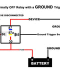 Heavy Duty 12V DC Automotive Relay 5 Pin SPDT 40 Amp And 30 Amp Dual Rating Waterproof And Dustproof With Rugged Wiring Built For Car Electronics Lights Fans Winches And Other Accessories wiring diagram for ground-trigger relay and battery connection