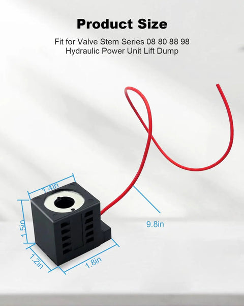 Image of a 12V DC 16W Solenoid Coil with Single Lead Wire For Hydraulic Power Units And Lift Dump Systems. Compatible Valve Stem: Series 08 80 88 98.
