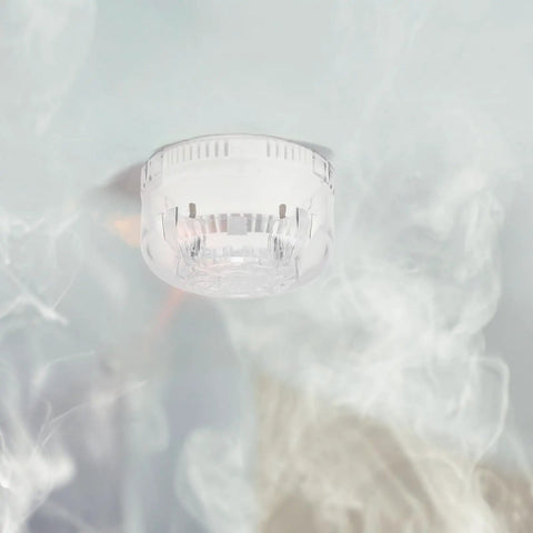 Heavy Duty Detector Removal Head Replacement Bowl For Smoke Alarm Base with transparent design in smoke background.