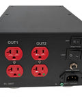 Balanced Isolation Power Conditioner And Noise Filter For Hifi Rig Setup 500 Watt Transformer back view with ports and switches.