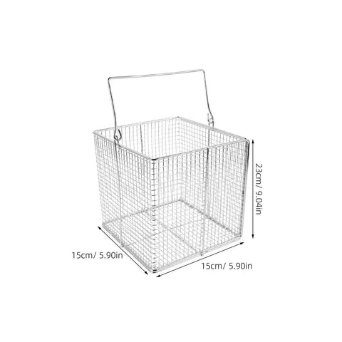 Stainless Steel Ultrasonic Cleaning Basket With Swinging Handle For Small Parts Dip And Drain Design High Temperature Resistant Parts Basket For Equipment And Precision Tools Easy Batch Handling, 15x15x23cm
