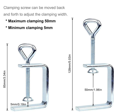 Two Pack Heavy Duty Woodworking C Clamps With Wide Jaw 2 Inch Capacity For Edge And Desk Bench Dog Holes Stainless Steel Welding Grade Clamps Ideal For Welding Projects Edge Banding And No-Fuss Workholding On Any Table Or Workbench With Steel Construction, 50mm clamp width