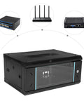 Heavy Duty 4U Wall Mount Server Rack Cabinet Built Tough For Network Switches And IT Gear with shatter resistant glass door.
