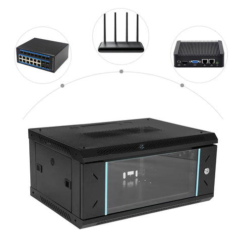Heavy Duty 4U Wall Mount Server Rack Cabinet Built Tough For Network Switches And IT Gear with shatter resistant glass door.