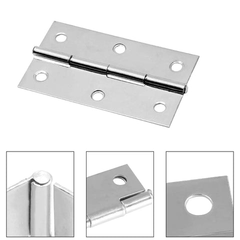 Top Tier 12 Pack Of 2.5 Inch Mini Butt Hinges In Classic Silver Finish Built Different From Rustproof 304 Stainless Steel For Smooth Cabinet Door Install And Heavy Duty Tool Box Assemblies Includes All Mounting Screws, showing detailed silver mini butt hinge.