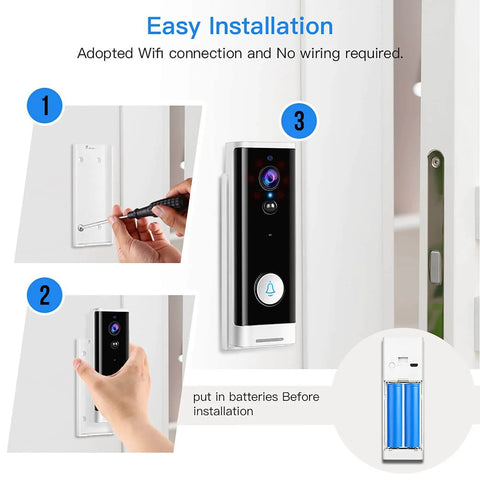 Installation steps of WiFi Video Doorbell Camera With 1080P HD Night Vision And Wide 166 Degree Field Of View, Motion Detection