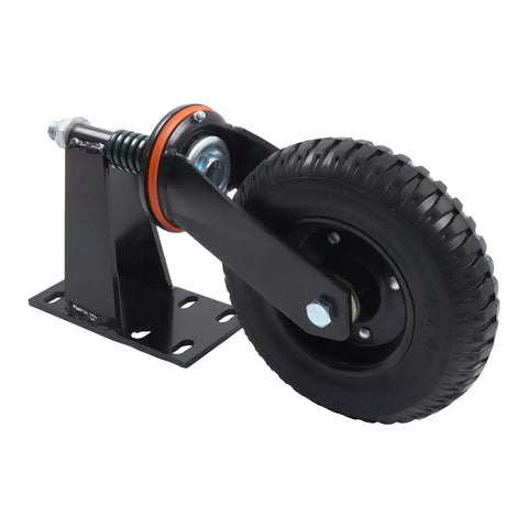 8 Inch Black Heavy Duty Gate Caster Wheels 2 Pack handles up to 600 pounds, featuring a steel bracket and solid rubber tire.