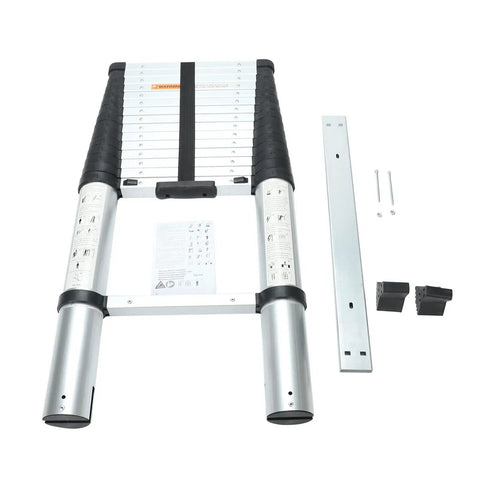Telescopic Ladder 15.5 Ft Heavy Duty Aluminum Alloy Multi Purpose Collapsible Steps For Home RV Use Safe Slow Down Design Lightweight Portable 330 Lbs Capacity components