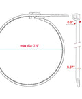 Diagram of Beefy 24 Inch Cable Ties Pack Of 50 With 200 Lbs Tensile Strength, UV Resistant Outdoor Zip Ties showing dimensions.