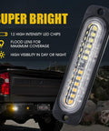 White Amber 12 LED Emergency Strobe Light Kit shown with black truck and text highlighting features