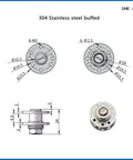 Technical drawing of 360 Degree Hidden Rotation Adjustable Torque Gate Hinge One Piece Two Newton Meters Beefy Heavy Duty 304 Stainless Steel Buffed Finish