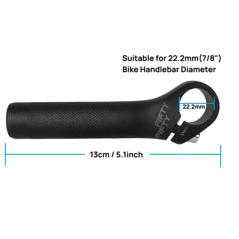 110mm Aluminum Mountain Bike Bar Ends For MTB Handlebar, 6061 T6 Alloy, 22.2mm fit, ergonomic bend with sand finish, black end caps
