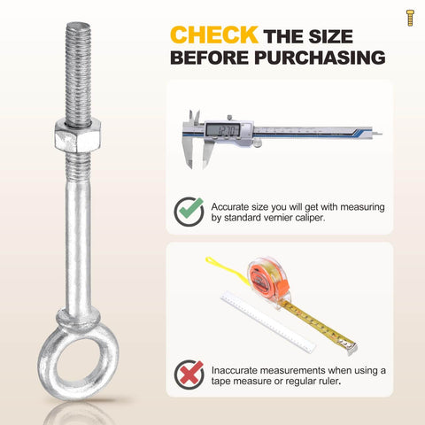 Heavy Duty Half Inch By Six Inch Carbon Steel Eye Bolt With Lifting Ring, Threaded Eye Bolt For Hoisting Loads shown with measuring tools