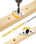 Heavy Duty Dowel Jig Kit For Floating Shelf Brackets With One Half Inch Drill Bit Included, showing drill guide on wood.