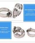 Front view of 20pcs 304 stainless steel worm-drive hose clamps, adjustable 18–32mm, for plumbing and automotive use.