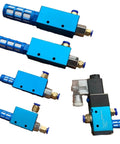 Heavy Duty Vacuum Generator Ev10dv15 Creates Strong Negative Pressure For Pneumatic Systems, features multiple blue valves for industrial use.