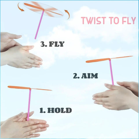 Step-by-step launch of Hand Helicopter Spinner 36 Pack Plastic Propeller Dragonfly Toys in Assorted Colors for Outdoor Play