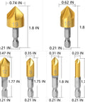 Close-up of chamfer countersink bits from Heavy Duty 23 Piece Woodworking Drill Set crafted from high speed steel.