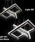 Modern Crystal Chandelier With Rectangular Double Ring LED Pendant Light 6000K Cool White Non Dimmable Height Adjustable Hanging Fixture