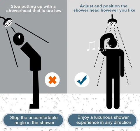 Illustration of Brass Shower Arm Extender For Rain And Handheld Shower Heads 5 Inch Universal Extension Arm with height adjustment