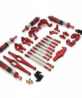 Sick Steel Steering Upgrade Linkage Set For Wltoys 12429 RC Car With Premium Shock Absorber Hardware Damping System, red metal parts.