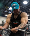 Man using Arm Blaster For Biceps And Triceps Isolation Dumbbell And Barbell Curl Support To Lock Your Elbows Improve Form